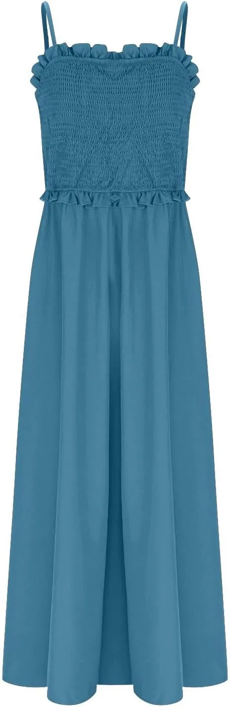 Midi Dresses for Women 2025 Summer Fashion Spaghetti Strap Slip Dress High Waisted Cocktail Party A Line Long Dress