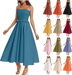 Midi Dresses for Women 2025 Summer Fashion Spaghetti Strap Slip Dress High Waisted Cocktail Party A Line Long Dress