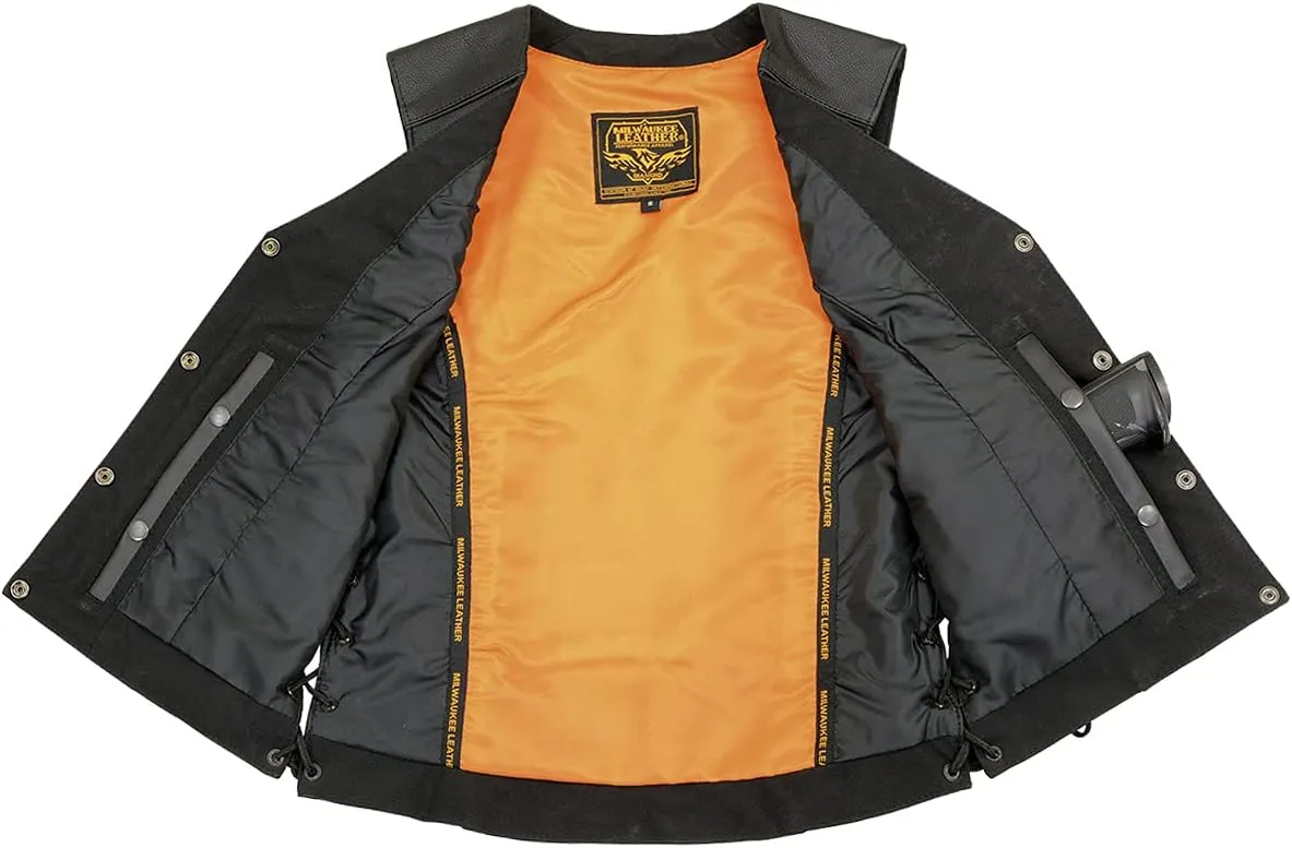 Milwaukee Leather ML1296 Women's Black Leather Side Laced Motorcycle Vest w/Reflective Tribal