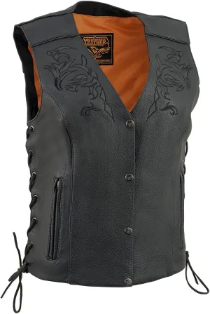 Milwaukee Leather ML1296 Women's Black Leather Side Laced Motorcycle Vest w/Reflective Tribal