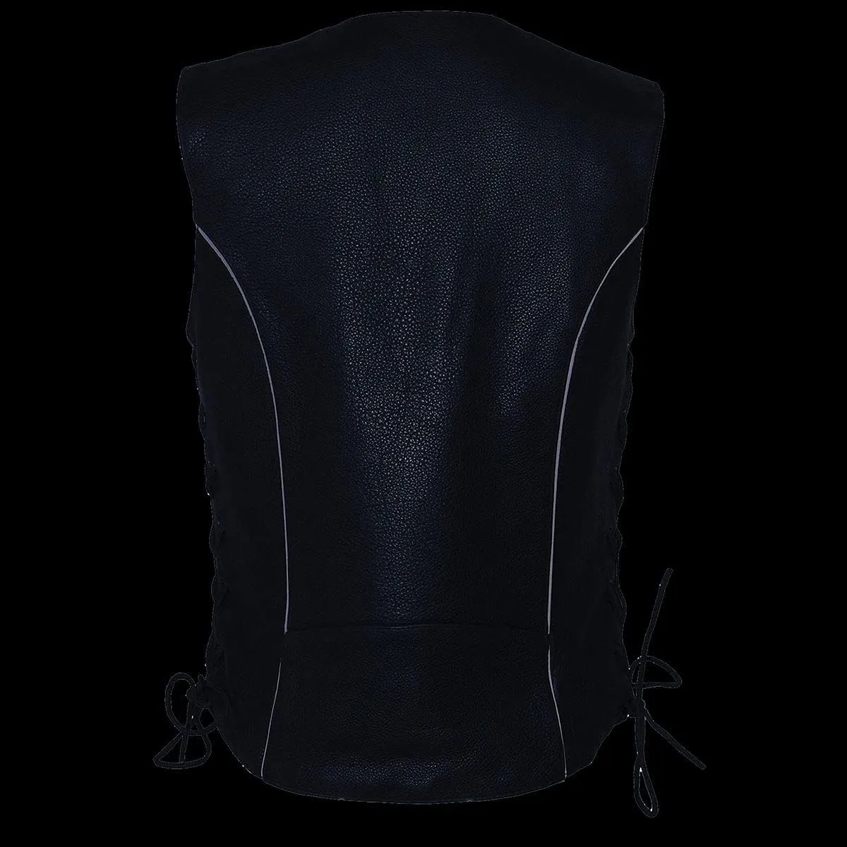 Milwaukee Leather ML1296 Women's Black Leather Side Laced Motorcycle Vest w/Reflective Tribal