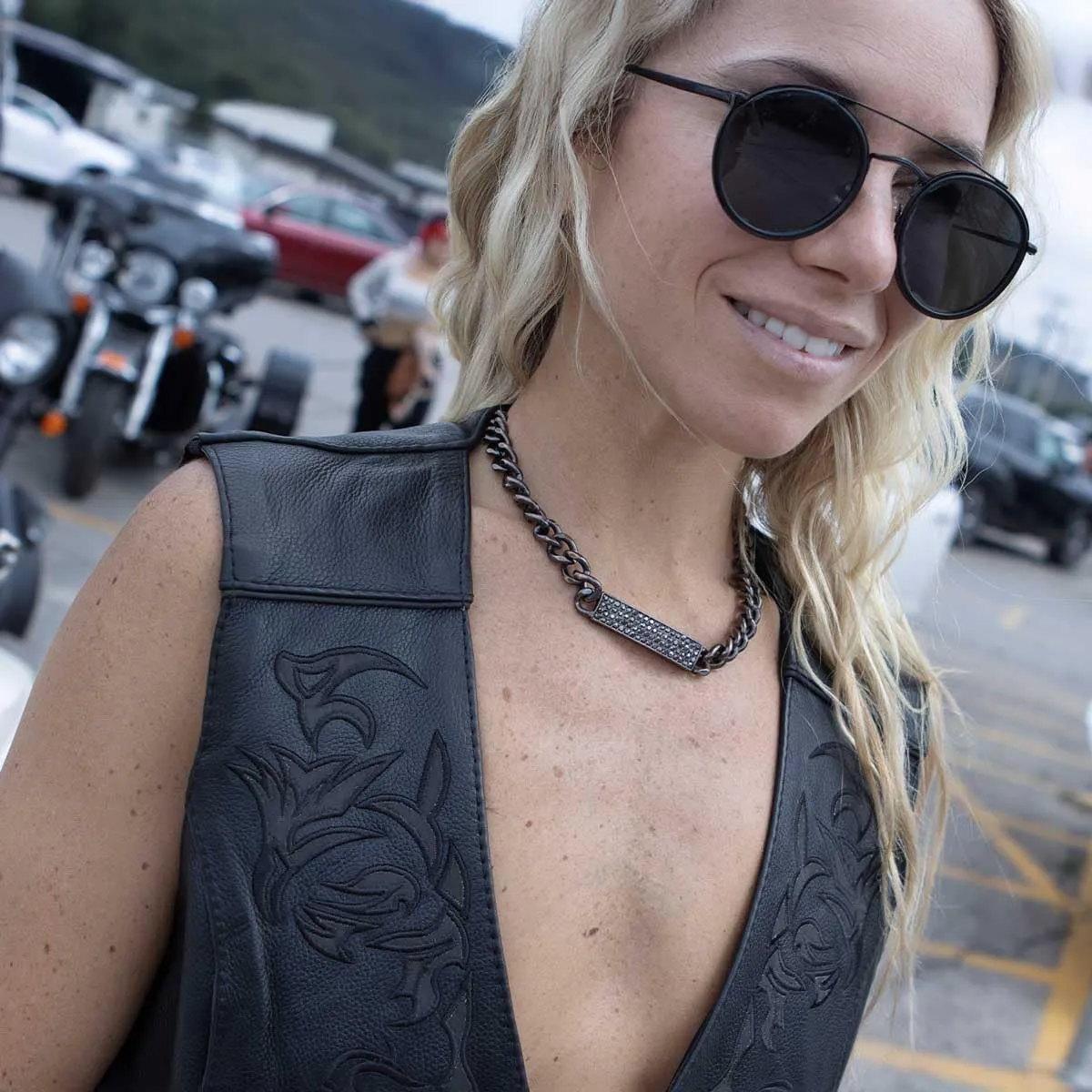 Milwaukee Leather ML1296 Women's Black Leather Side Laced Motorcycle Vest w/Reflective Tribal
