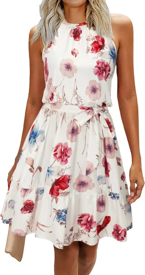 Newshows Womens 2025 Summer Dress Halter Wedding Guest Casual Beach Vacation Outfits Belted Sundresses with Pockets