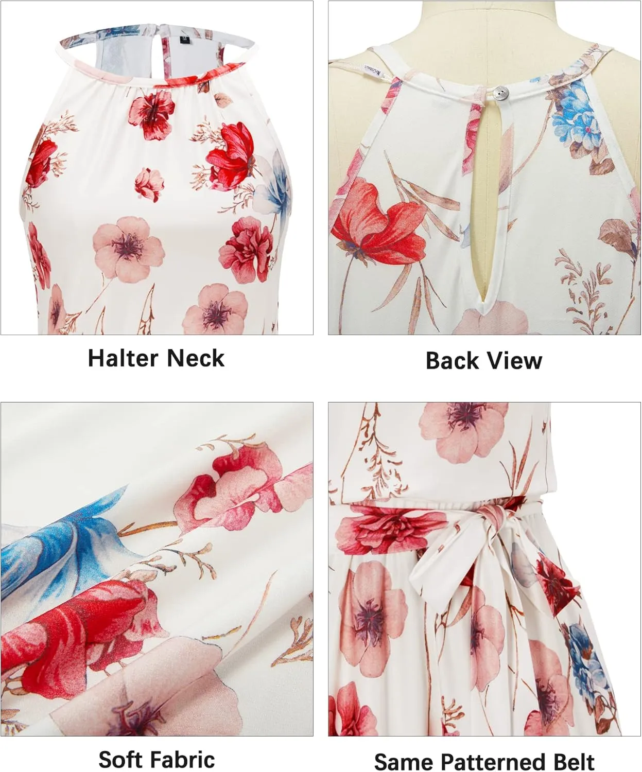 Newshows Womens 2025 Summer Dress Halter Wedding Guest Casual Beach Vacation Outfits Belted Sundresses with Pockets