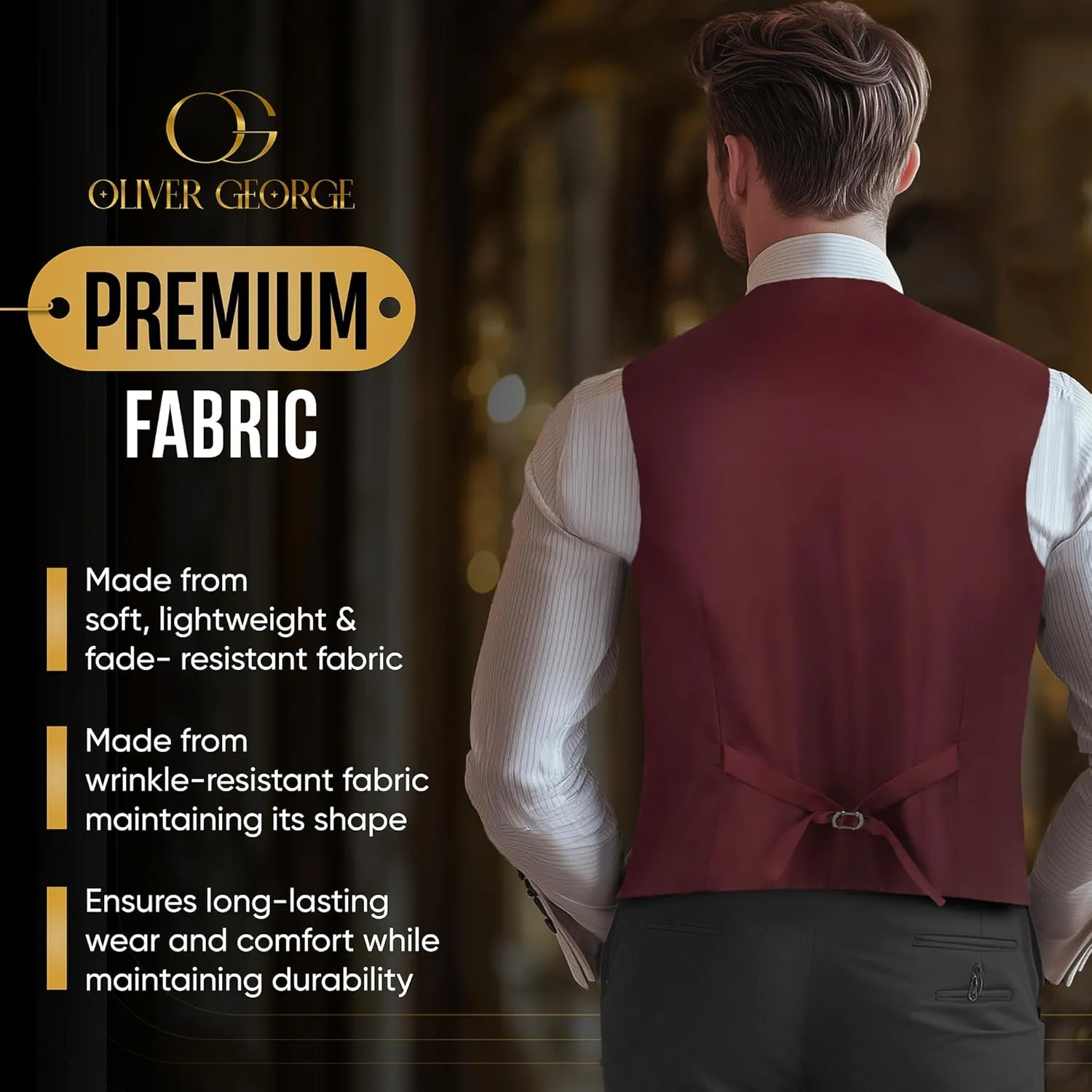 Oliver George Men's Solid Formal Business Dress Vest Waistcoat Vest for Suit or Tuxedo