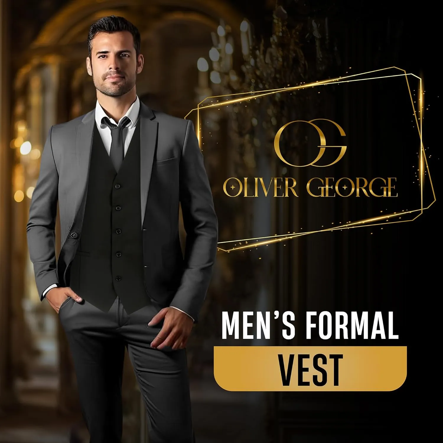 Oliver George Men's Solid Formal Business Dress Vest Waistcoat Vest for Suit or Tuxedo