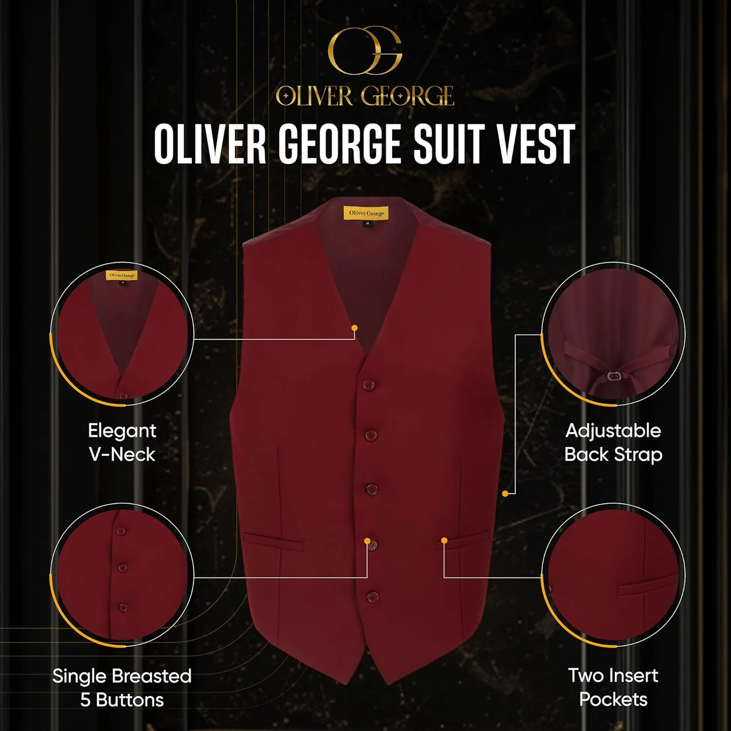 Oliver George Men's Solid Formal Business Dress Vest Waistcoat Vest for Suit or Tuxedo