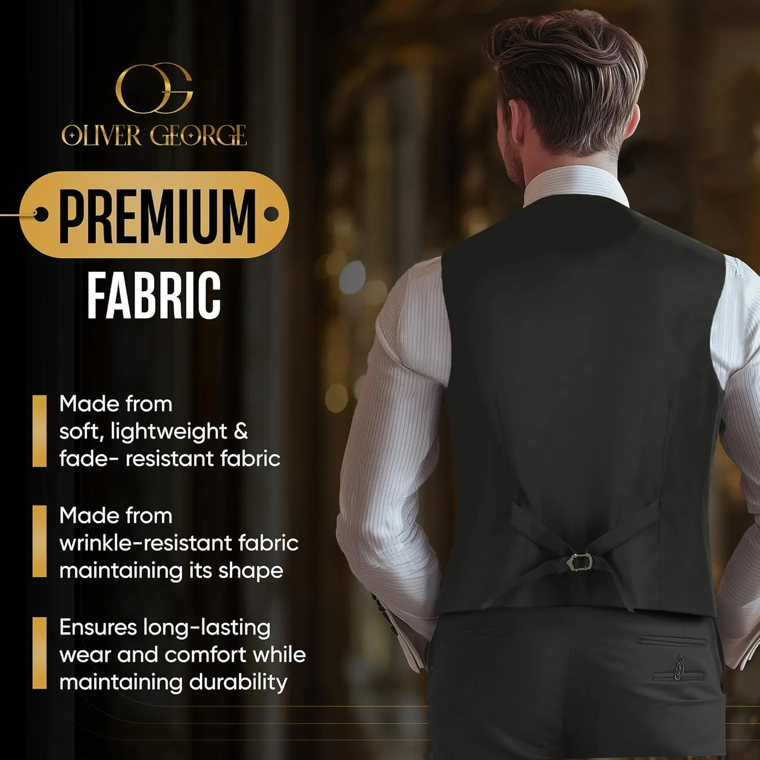 Oliver George Men's Solid Formal Business Dress Vest Waistcoat Vest for Suit or Tuxedo