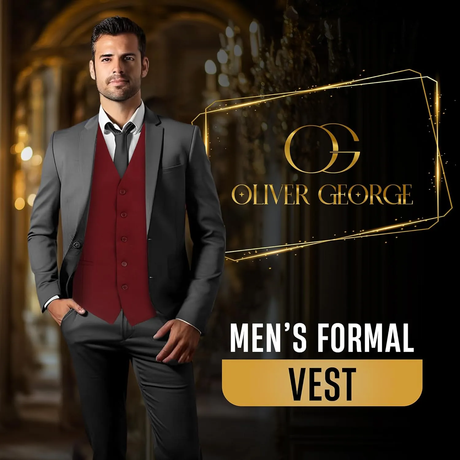 Oliver George Men's Solid Formal Business Dress Vest Waistcoat Vest for Suit or Tuxedo