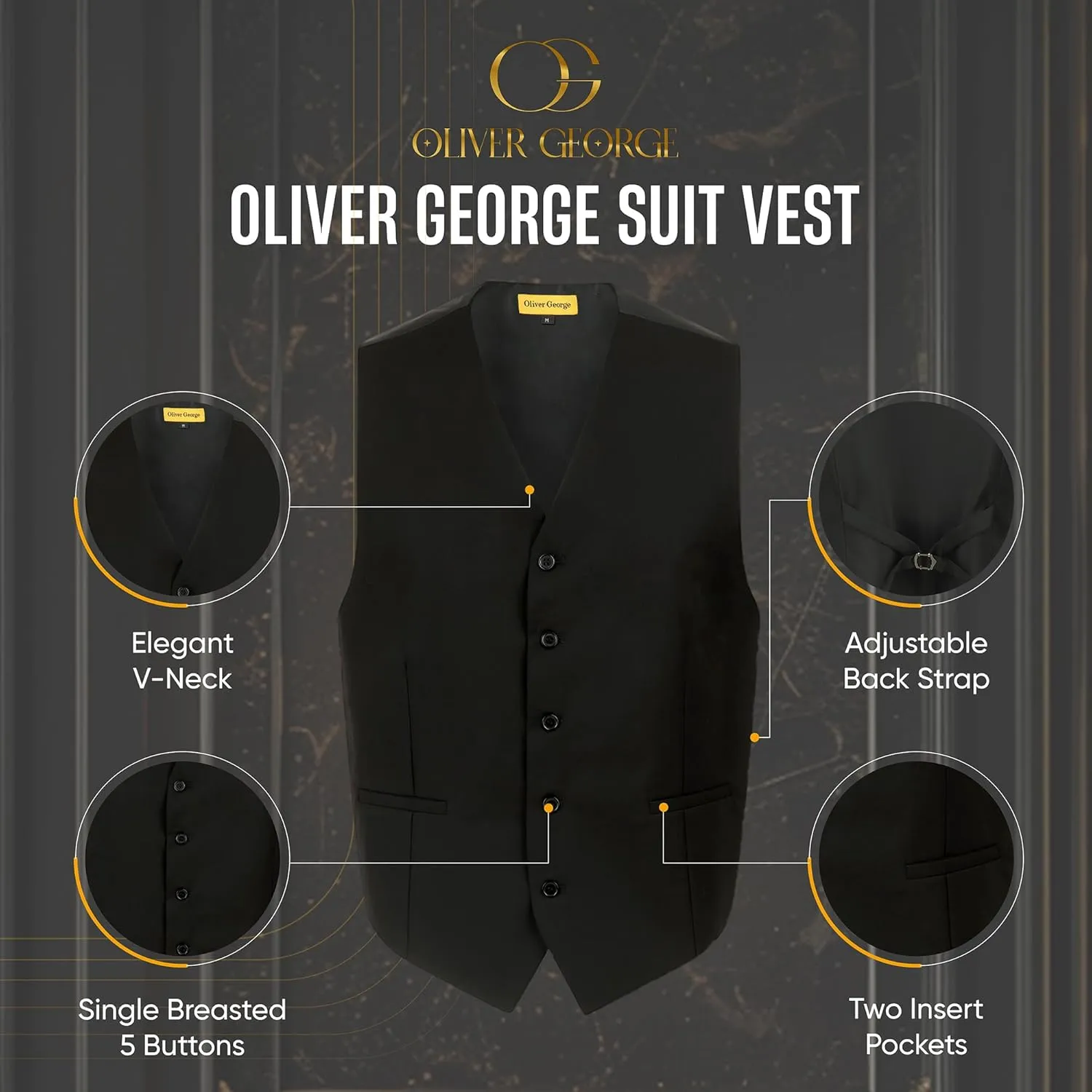 Oliver George Men's Solid Formal Business Dress Vest Waistcoat Vest for Suit or Tuxedo