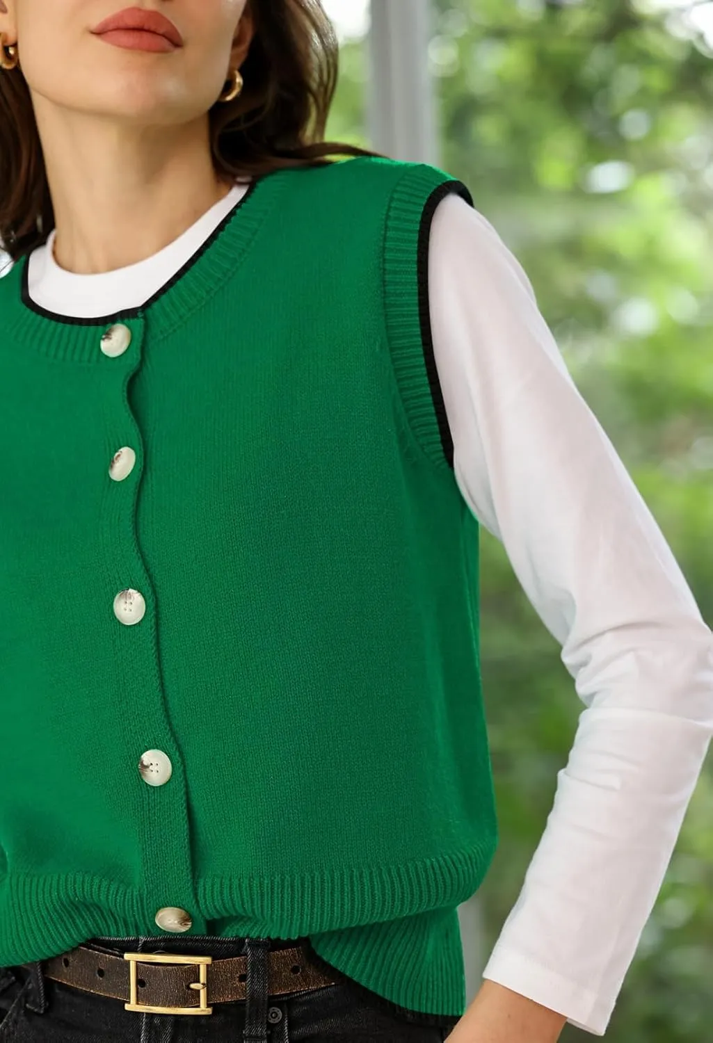 Pink Queen Women's Sweater Vest 2025 Sleeveless Tank Tops Casual Crewneck Button Down Fashion Knitted Vest Cardigans