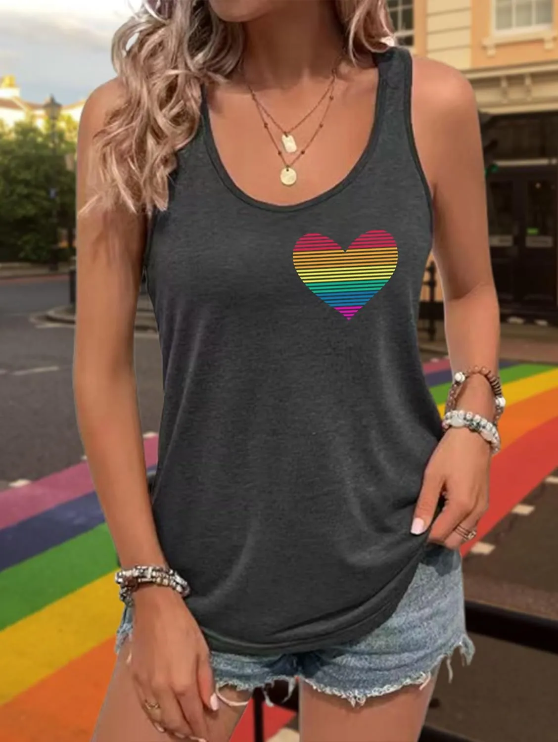 Pride Tank Tops for Women: LGBT Rainbow Heart T-Shirts Lesbian Sleeveless Tee LGBTQ Pride Raceback Vest Tops