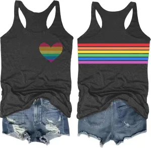 Pride Tank Tops for Women: LGBT Rainbow Heart T-Shirts Lesbian Sleeveless Tee LGBTQ Pride Raceback Vest Tops