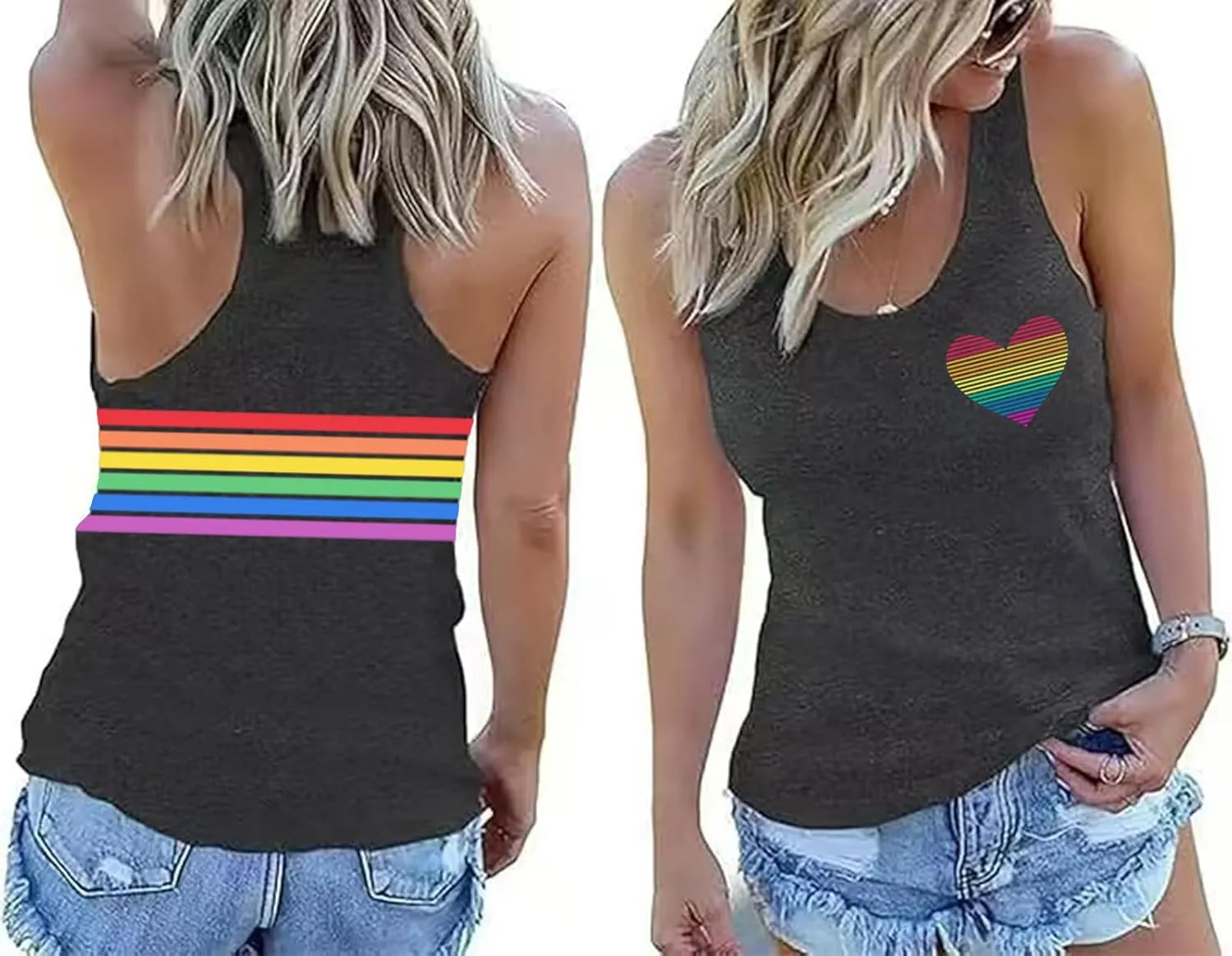 Pride Tank Tops for Women: LGBT Rainbow Heart T-Shirts Lesbian Sleeveless Tee LGBTQ Pride Raceback Vest Tops