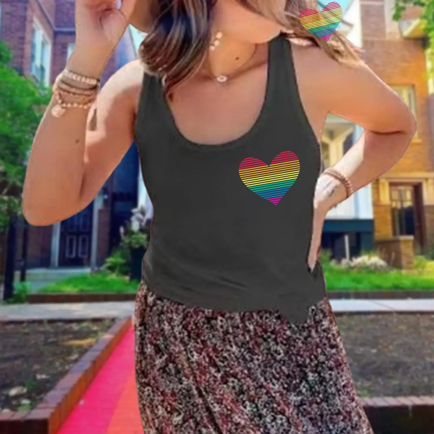 Pride Tank Tops for Women: LGBT Rainbow Heart T-Shirts Lesbian Sleeveless Tee LGBTQ Pride Raceback Vest Tops
