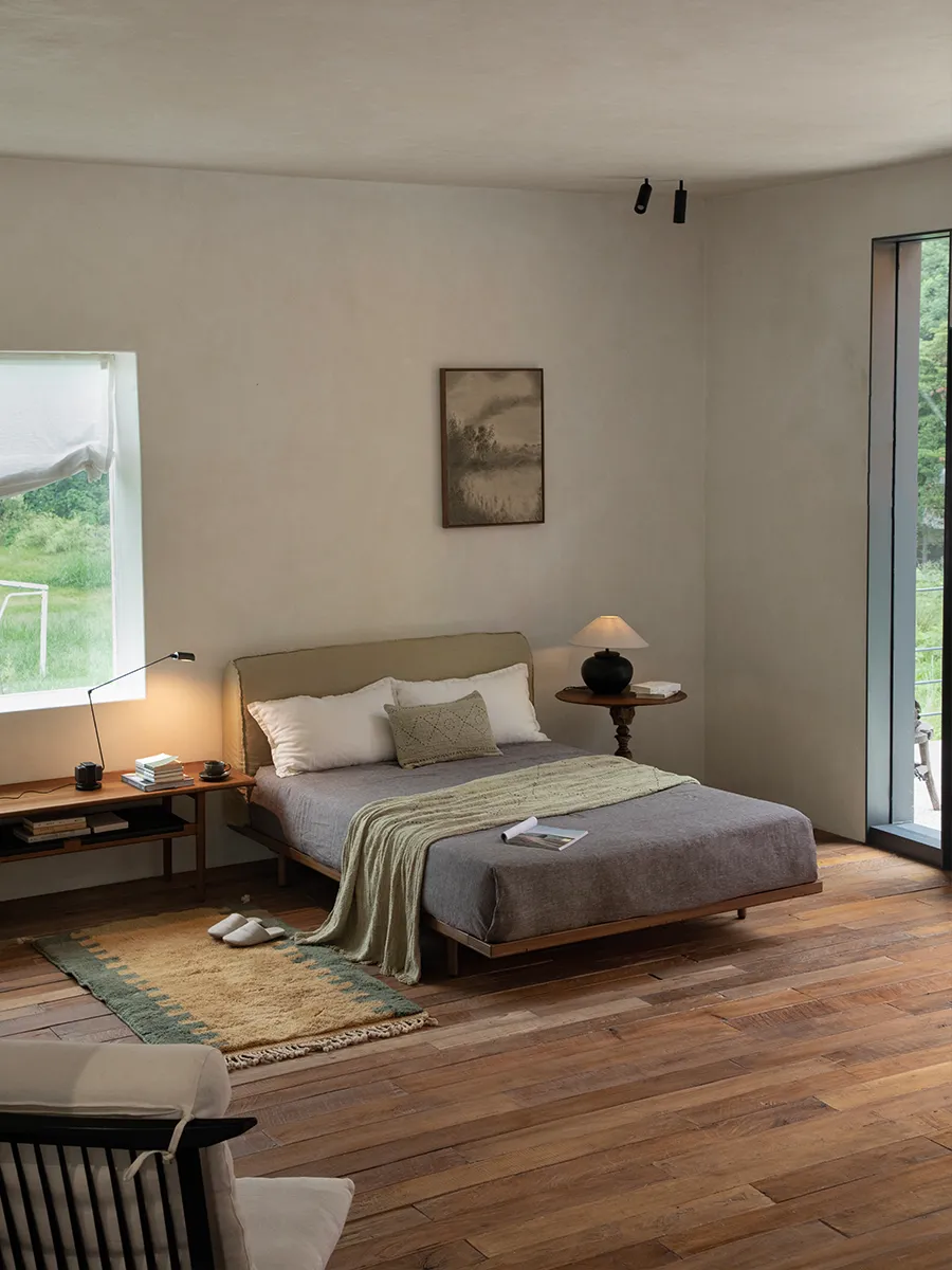 Seren Teak Linen Bed