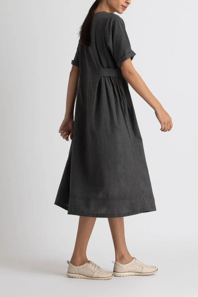 Side gather dress - lead grey melange