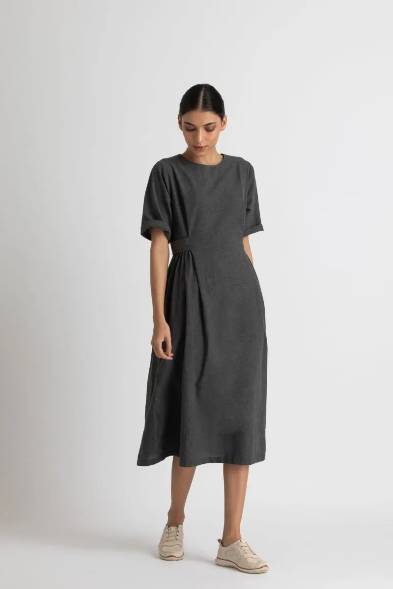 Side gather dress - lead grey melange