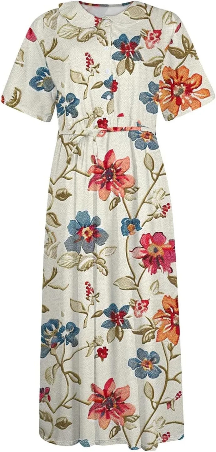 Spring Dresses for Women 2025 Maxi Dress Spring Summer Short Sleeve Tie Swing Swing