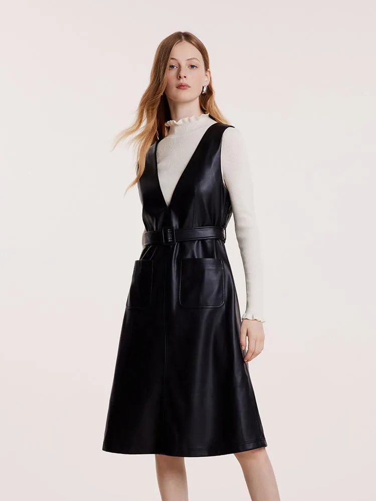 V-neck Vest Dresses With Belt
