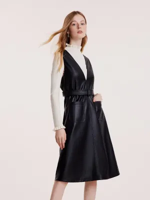 V-neck Vest Dresses With Belt