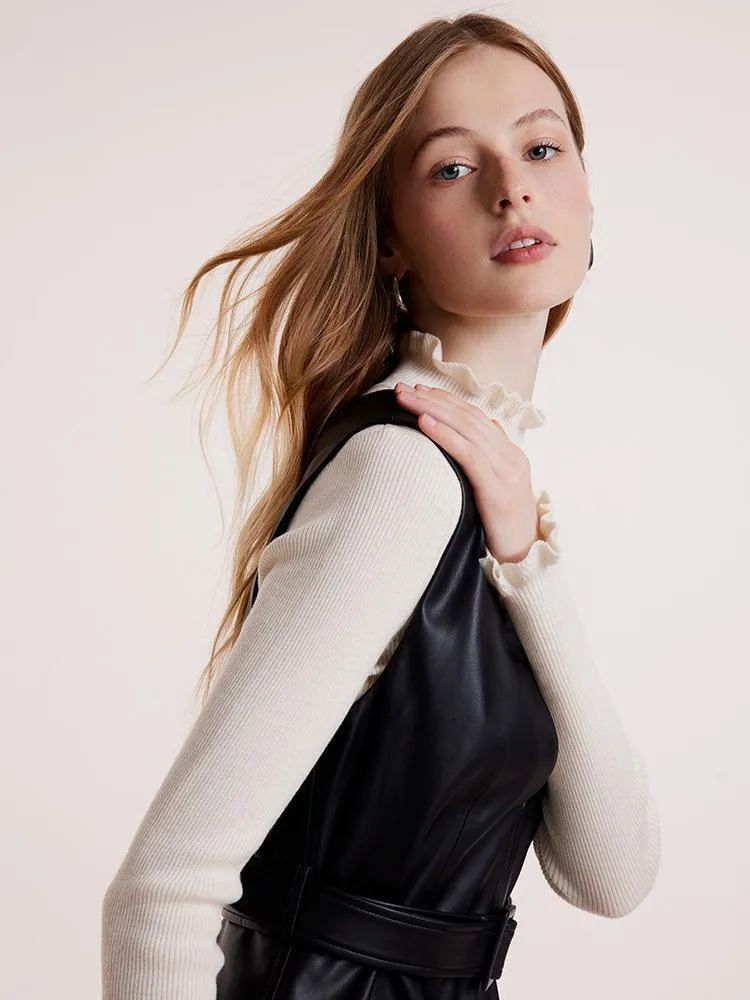 V-neck Vest Dresses With Belt