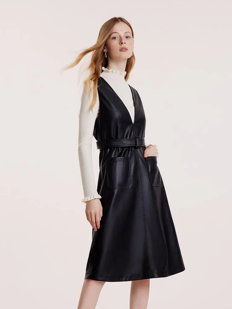V-neck Vest Dresses With Belt