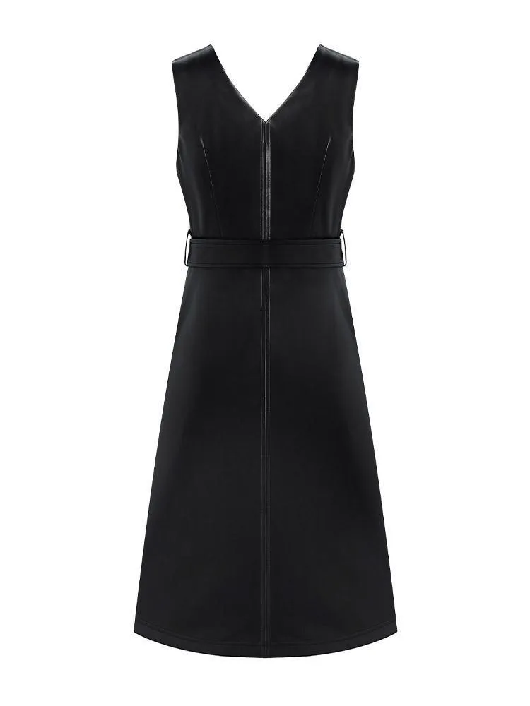 V-neck Vest Dresses With Belt
