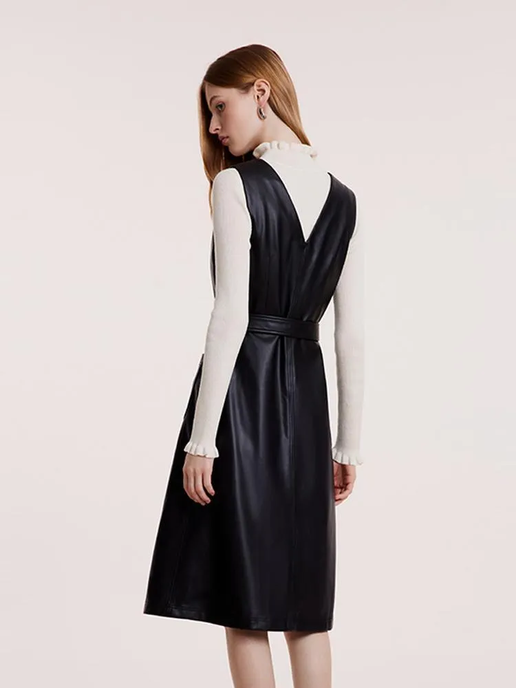 V-neck Vest Dresses With Belt