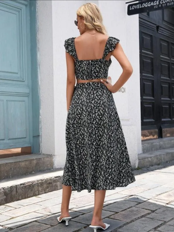 Vacation Vest Long Skirt Strappy Split Floral Suit