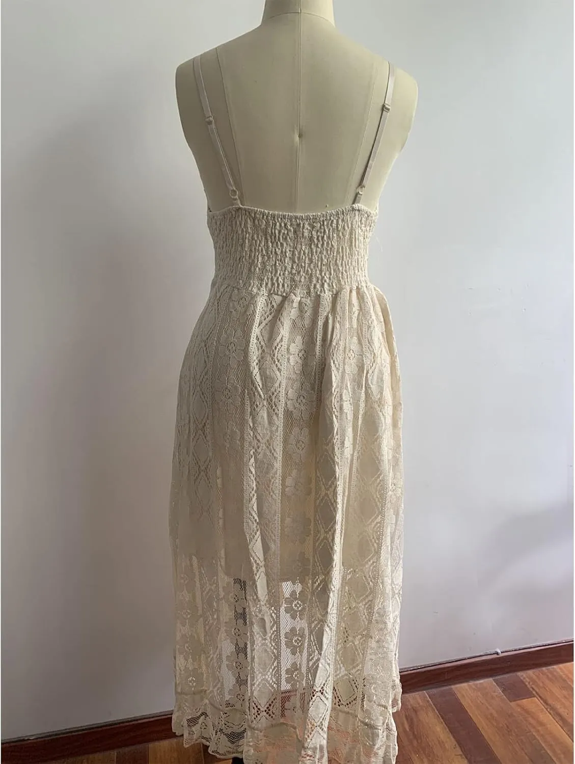 White Summer Dresses for Women Boho Lace V-Neck Maxi Ruffle Dress Slip Tassel Crotchet Clothes Beach