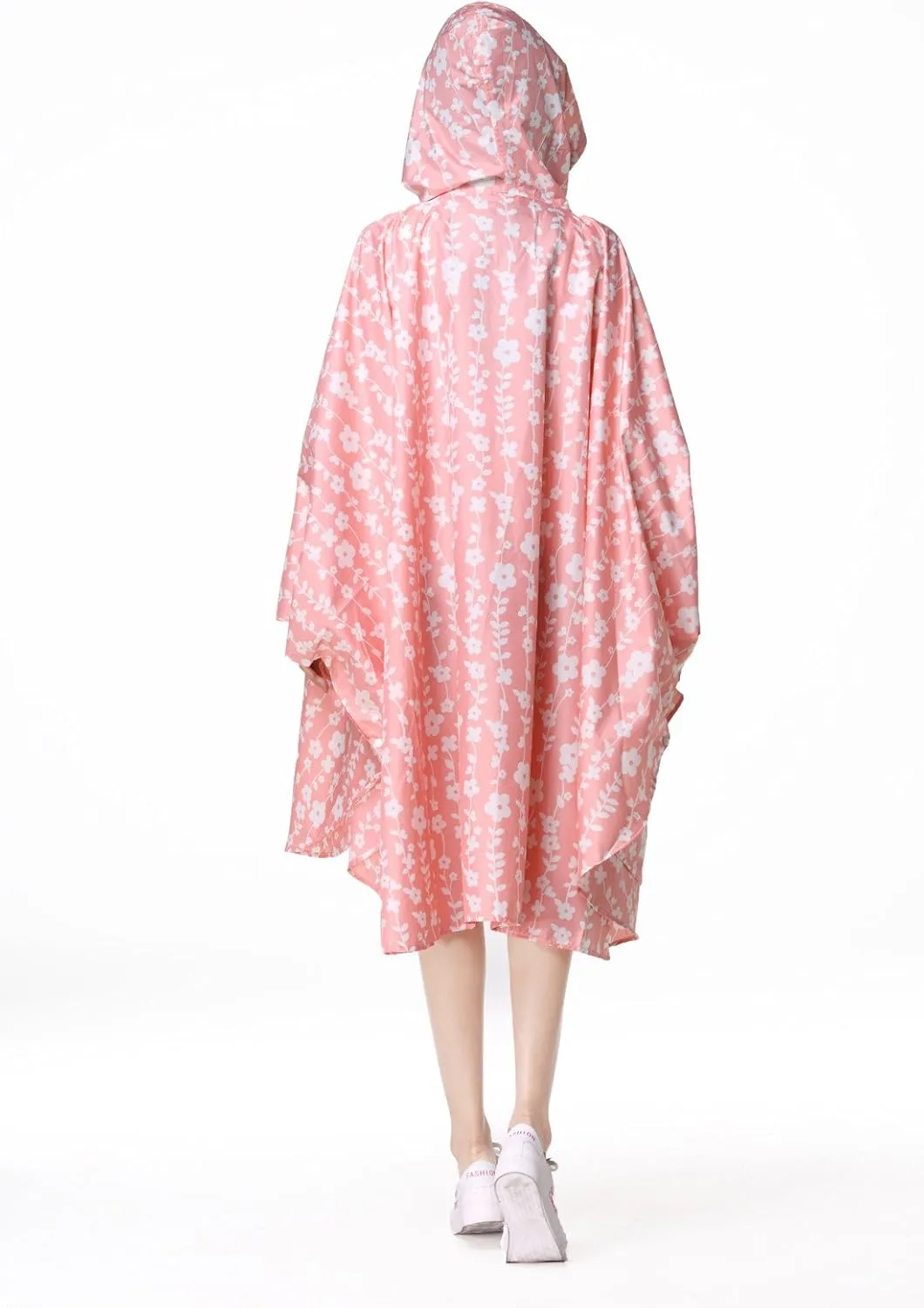 Womens Rain Poncho Stylish Polyester Waterproof Raincoat Free Size with Hood Zipper
