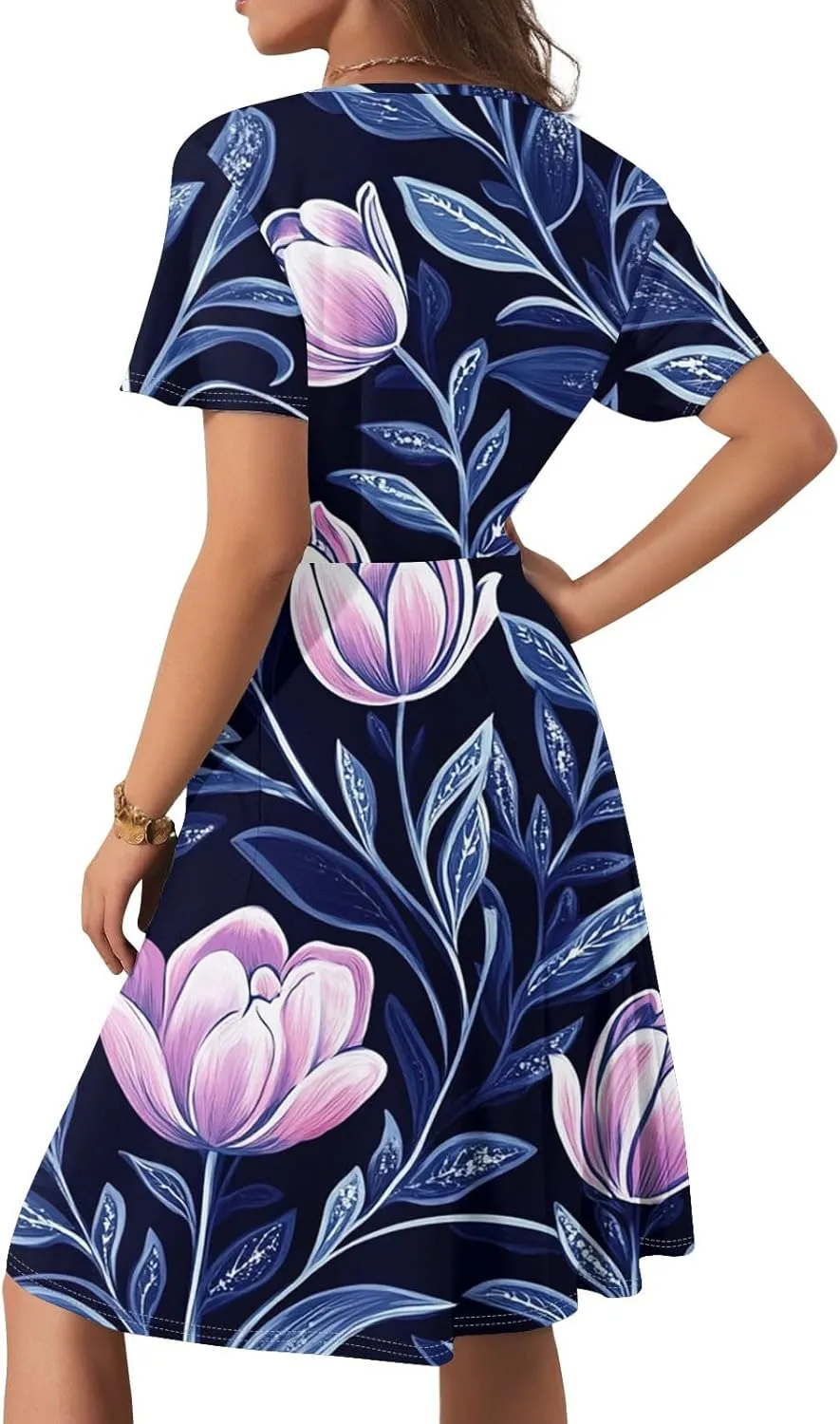 Women's Summer Dresses 2025 Boho Floral Beach Casual Deep V Neck Sundress Fashion Flowy Midi A-line Dress