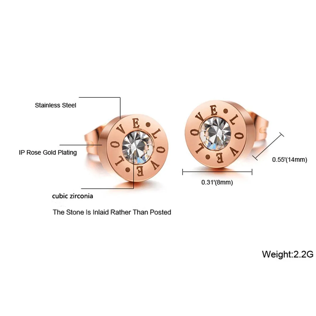 Yellow Chimes Western Style Stainless Steel Never Fading Love Designer Earrings for Women & Girls (Rose Gold)