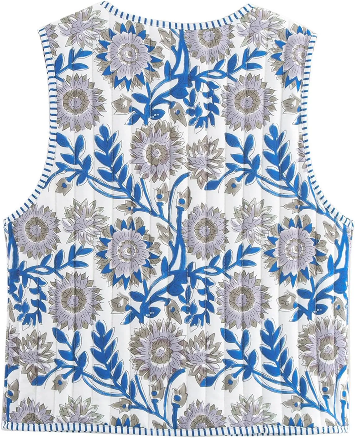 Yimoon Women's Cropped Quilted Vest Floral Printed Puffer Vest Lightweight Sleeveless Tie Front Padded Gilet Outwear